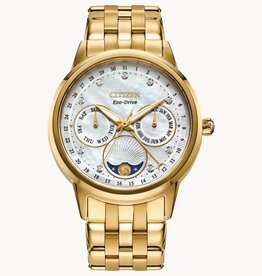 Citizen Citizen Eco Drive Ladies Gold Tone Calendrier Watch w/ White Dial & Jubilee Band
