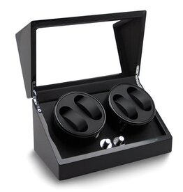 American Jewelry Rotations High Gloss Black Finish with Acrylic Window Velveteen Lined Wood Composite 4-Watch Winder