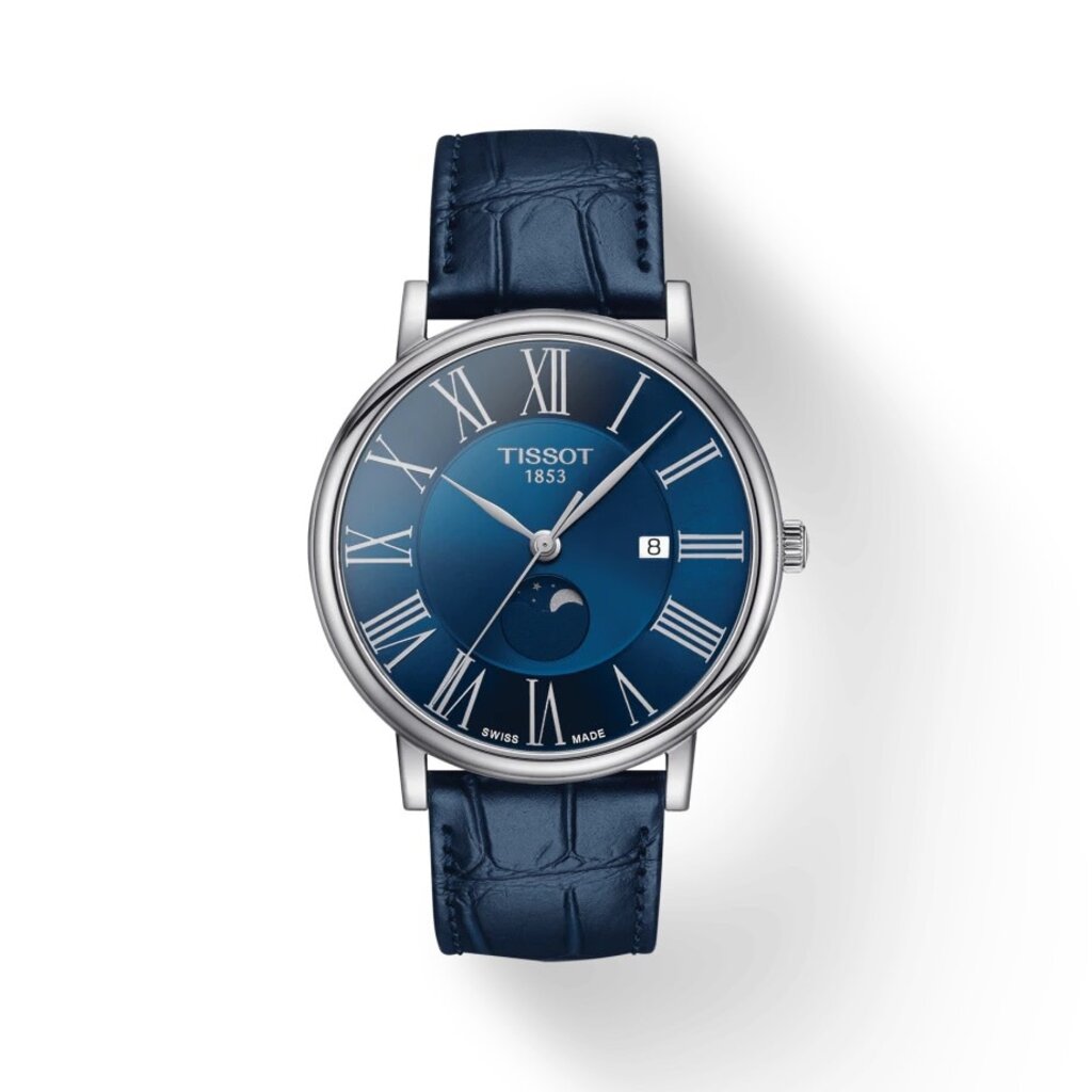 Tissot Tissot T-Classic Carson Premium Moonphase Gents Watch with Blue Dial & Leather Strap