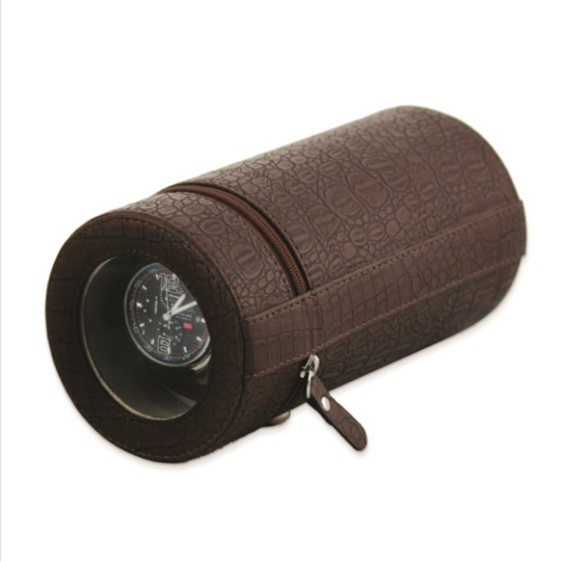 American Jewelry Rotations Brown Croco Texture Faux Leather Travel Watch Winder