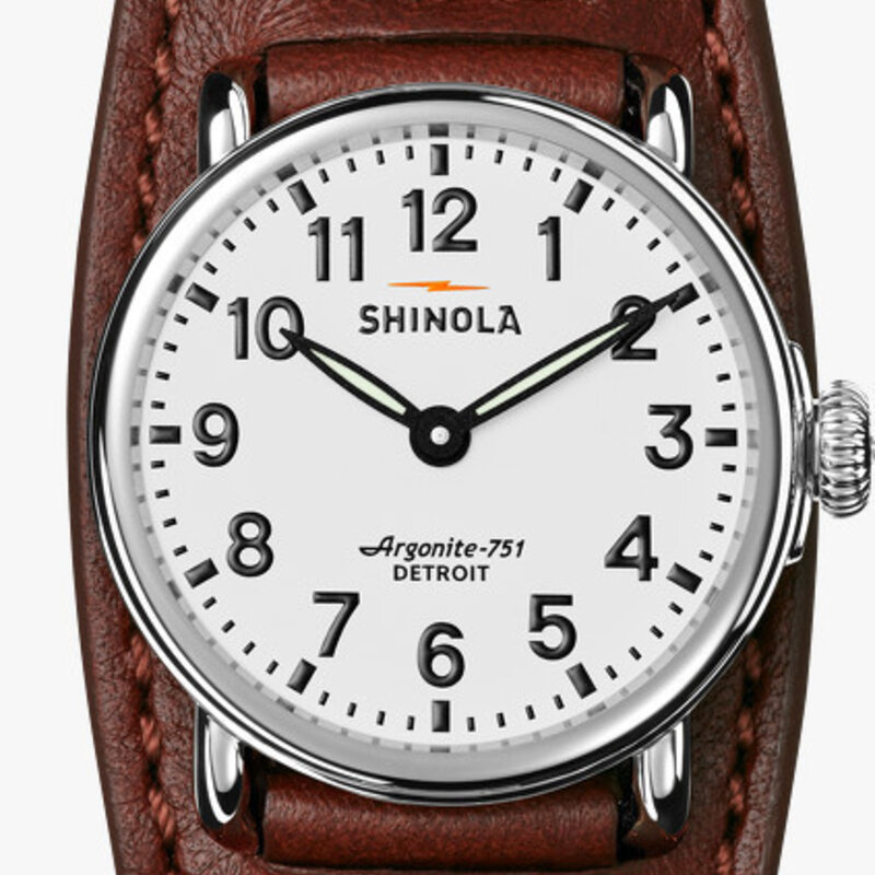 Shinola Runwell 28mm Watch with Dark Congac Aniline Latigo Leather Strap