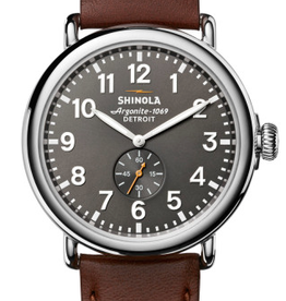 Shinola Shinola Runwell 47mm Cool Gray Dial Dark Cognac Leather Strap Watch (S0120018330)