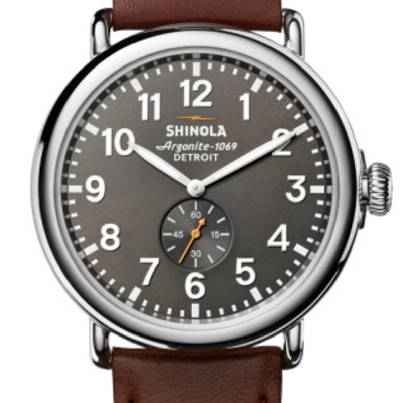 Shinola Shinola Runwell 47mm Cool Gray Dial Dark Cognac Leather Strap Watch (S0120018330)