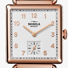 Shinola Cass 28mm Rose PVD White Dial Bourbon Leather Strap Watch
