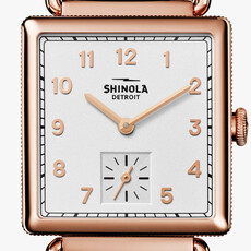 Shinola Shinola Cass 28mm Rose PVD White Dial Bourbon Leather Strap Watch
