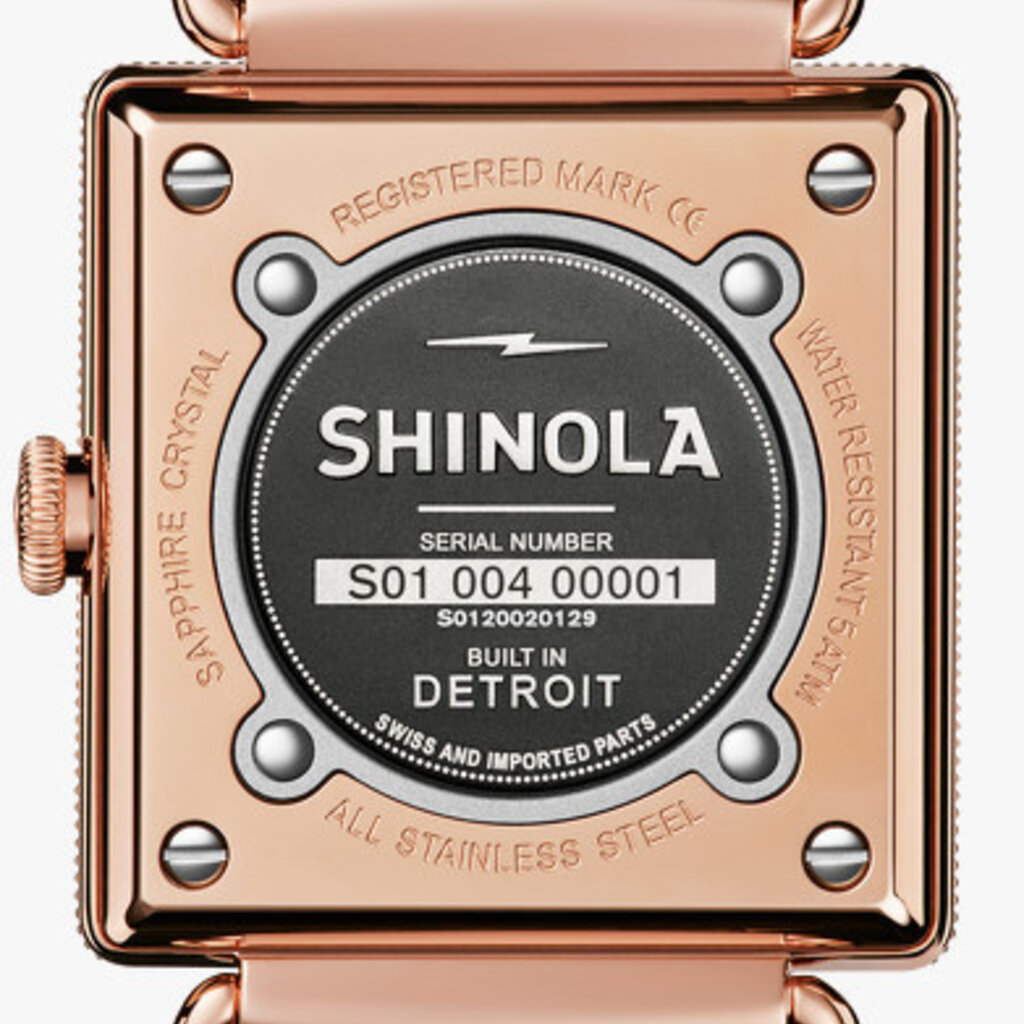 Shinola Shinola Cass 28mm Rose PVD White Dial Bourbon Leather Strap Watch