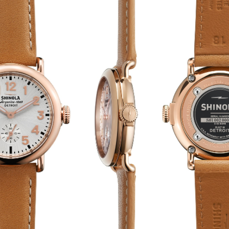 Shinola Shinola Runwell 41mm Watch with Natural Leather Strap, White Dial and Rose Gold Case