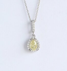 American Jewelry Platinum 1.17ctw (GIA 1ct Natural Fancy Intense Yellow/I1 Ctr) Pear Halo Necklace