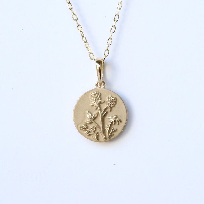 14k Yellow Gold Floral Pendant (18")