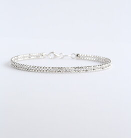 American Jewelry 14k White Gold Double Row Adjustable Flexible Bead Bracelet