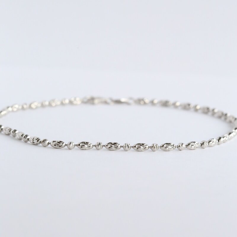 American Jewelry 14k White Gold Alternating Bead Anklet