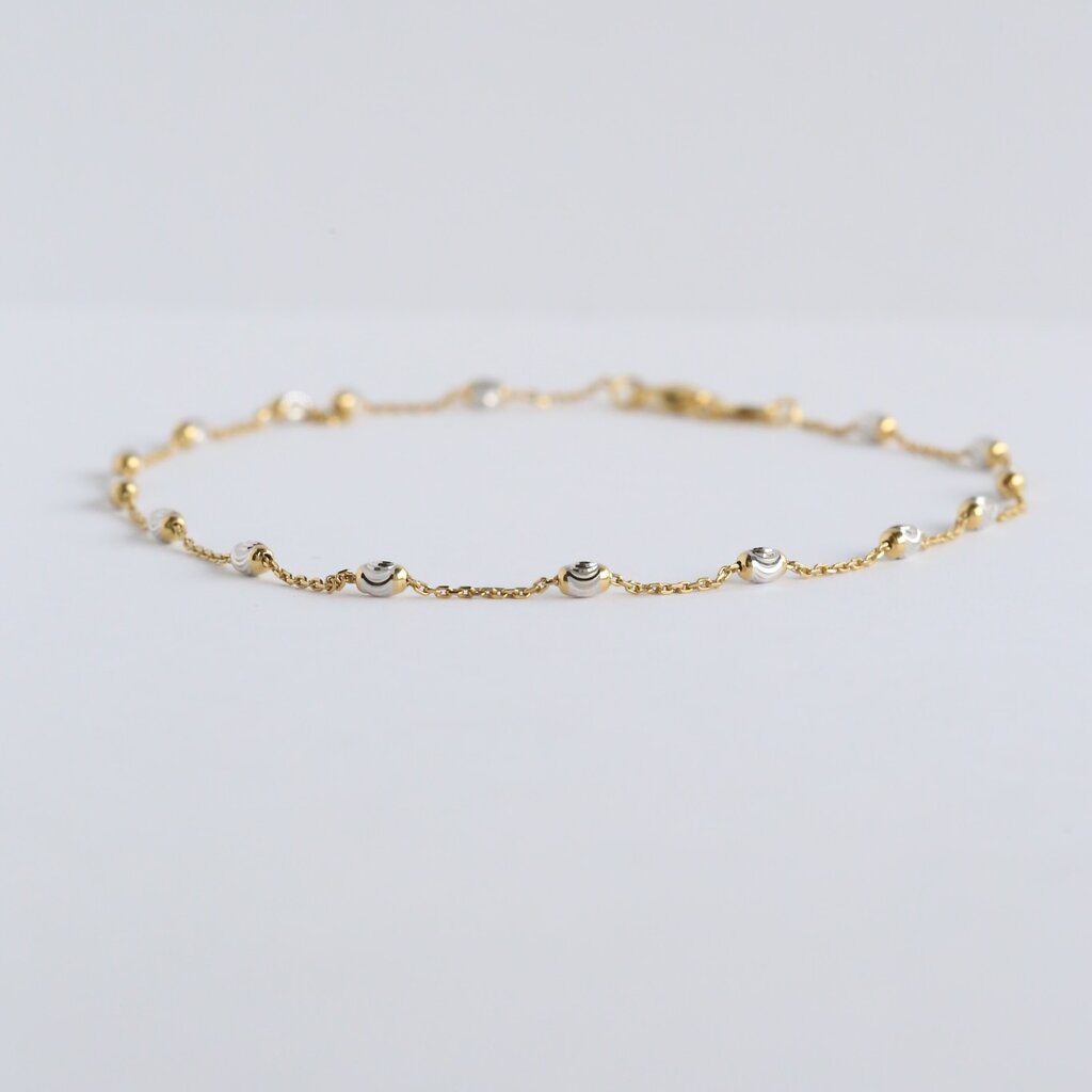 American Jewelry 14k White & Yellow Gold Bead by the Yard Anklet