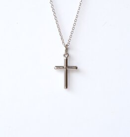 14k Gold Polished Petite Cross Charm Necklace