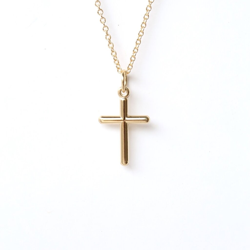 14k Gold Polished Petite Cross Charm Necklace