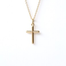 14k Gold Polished Petite Cross Charm Necklace