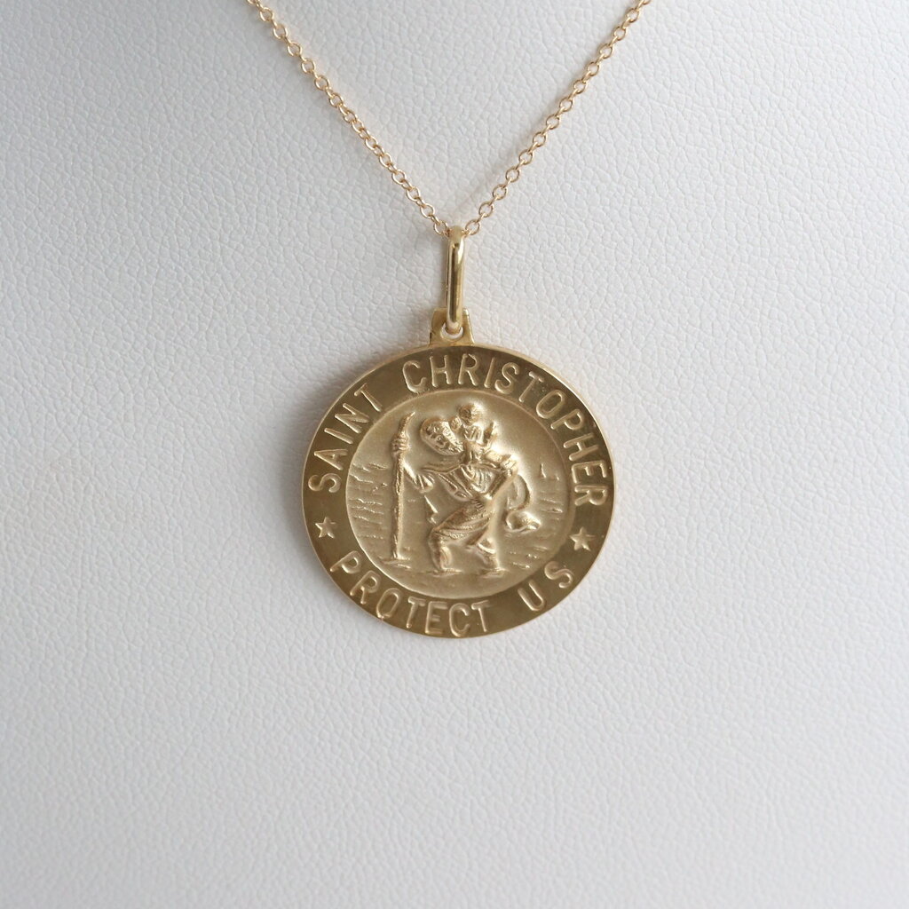 American Jewelry 14k Yellow Gold St. Christopher Protect Us Medallion Necklace