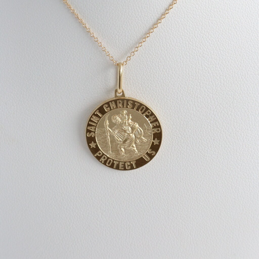American Jewelry 14k Yellow Gold St. Christopher Protect Us Medallion Necklace