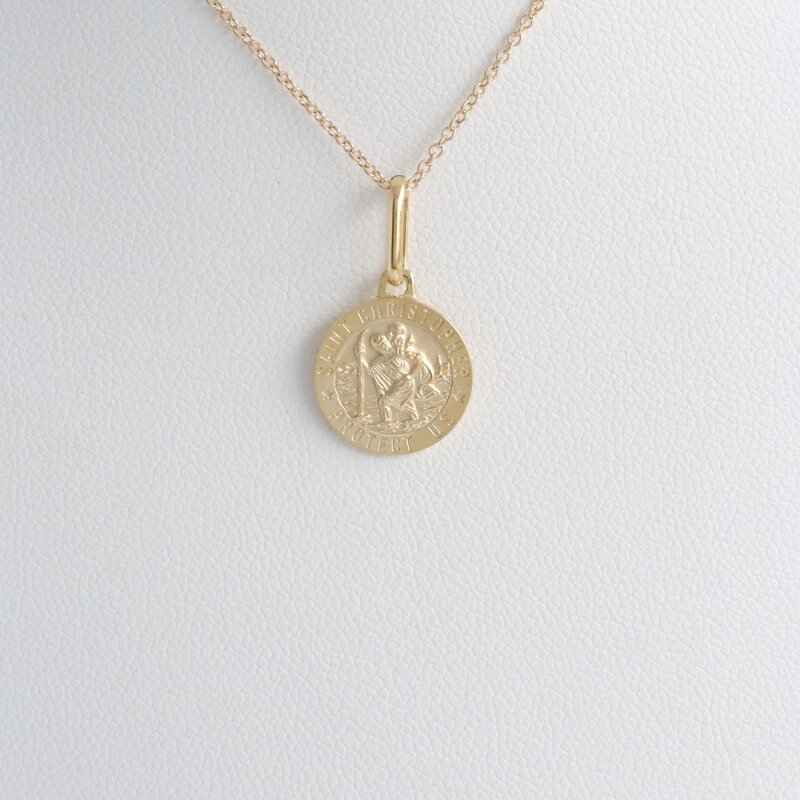 American Jewelry 14k Yellow Gold Petite St. Christopher Protect Us Medallion Necklace