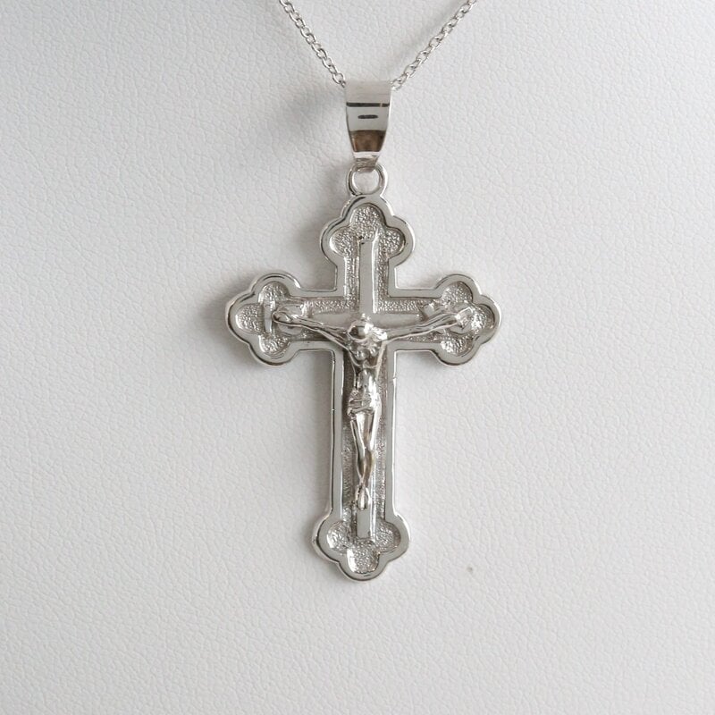 American Jewelry 14k White Gold Latin Crucifix Necklace