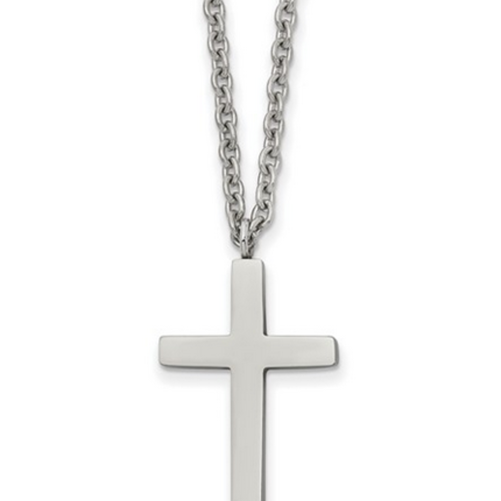 Stainless Steel Polished 25mm Cross Necklace 18"