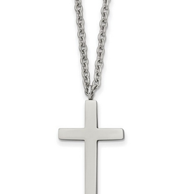 Stainless Steel Polished 25mm Cross Necklace 18"