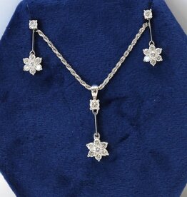 14k White Gold 1 1/2ctw Diamond Dangle Cluster Necklace and Earring Set