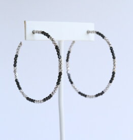 American Jewelry 10k White Gold & Black Enamel 50mm Bead Open Hoop Earrings