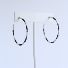 American Jewelry 10k White Gold & Black Enamel 40mm Bead Open Hoop Earrings
