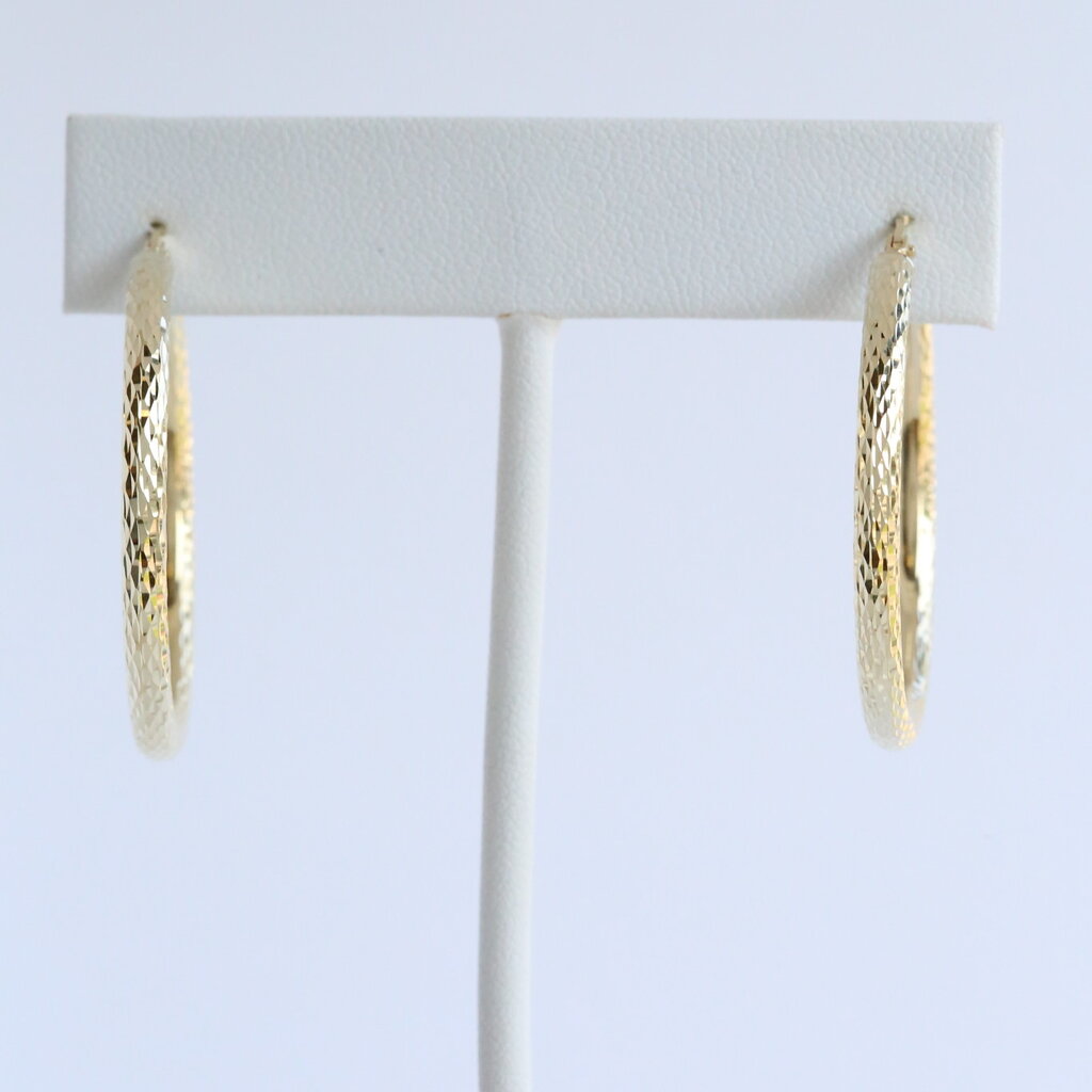 American Jewelry 10k Yellow Gold 35mm Textured Hoop Earrings