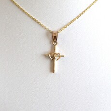 American Jewelry 14k Yellow Gold Linked Heart & Cross Necklace