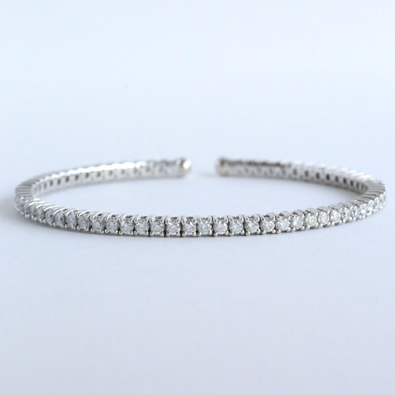 American Jewelry 14k White Gold 3ctw Diamond Tennis Bangle Open Bracelet