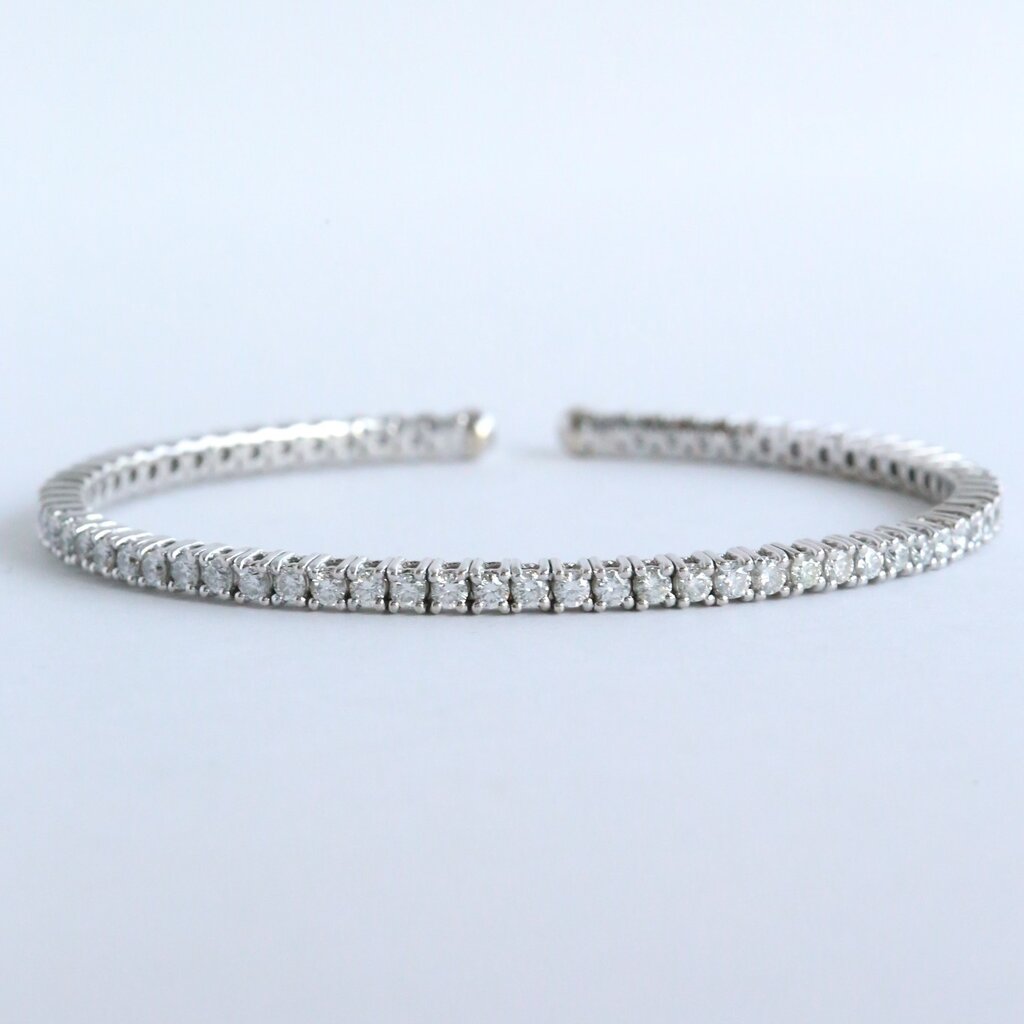 American Jewelry 14k White Gold 3ctw Diamond Tennis Bangle Open Bracelet