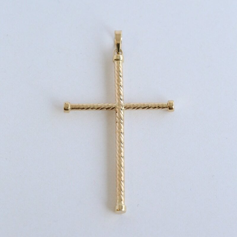 American Jewelry 14k Yellow Gold 45mm Diamond Cut Cross Pendant (NO CHAIN)
