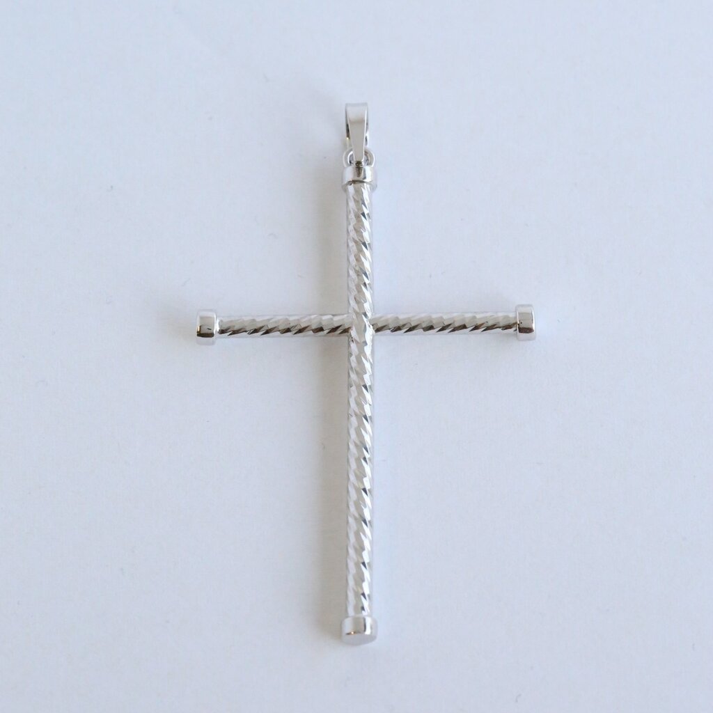 American Jewelry 14k White Gold 45mm Diamond Cut Cross Pendant (NO CHAIN)