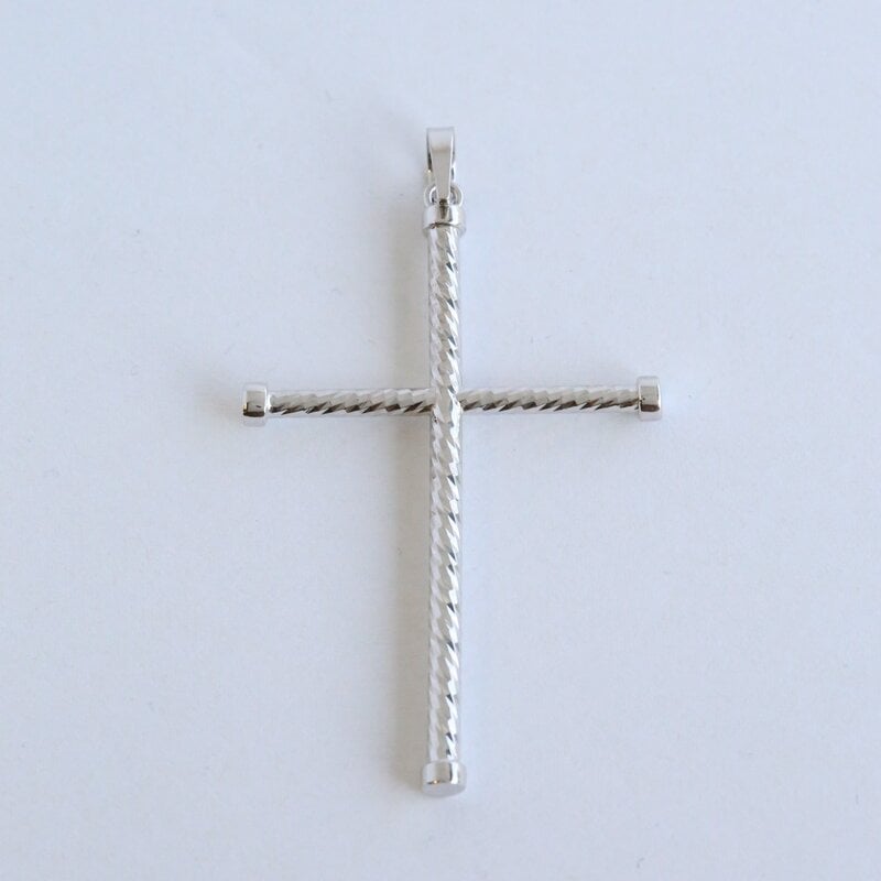 American Jewelry 14k White Gold 45mm Diamond Cut Cross Pendant (NO CHAIN)