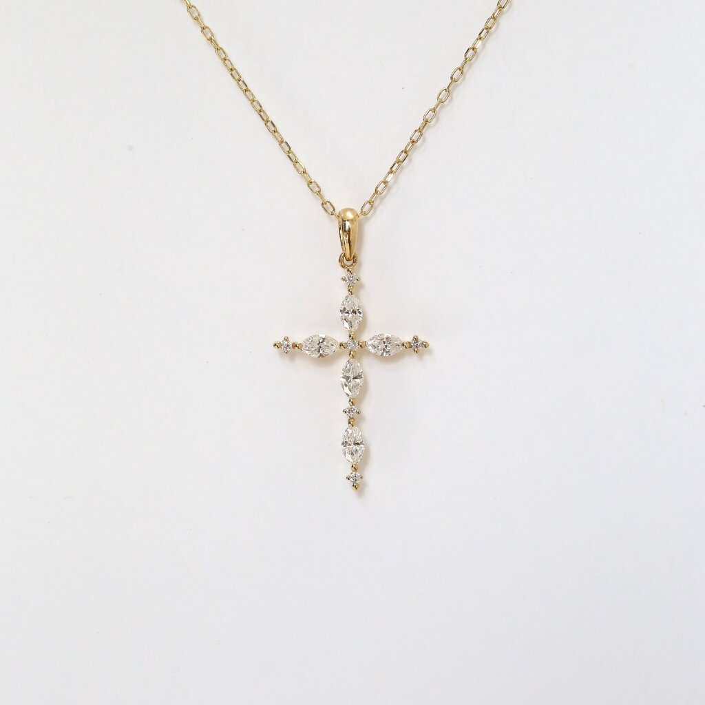 American Jewelry 14k Yellow Gold .46ctw Marquise & Round Diamond Cross Pendant