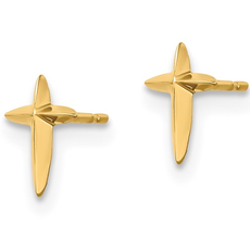 14k Yellow Gold Knife Edge Mini Cross Stud Earrings