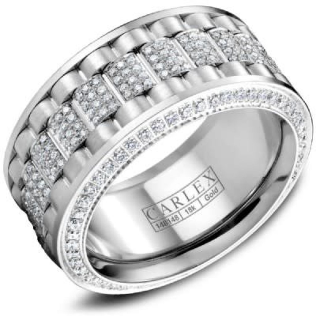 American Jewelry 18K White Gold 11mm 1.5ctw FG/VS1 Gents Carlex Luxury Diamond Wedding Band, Size 10