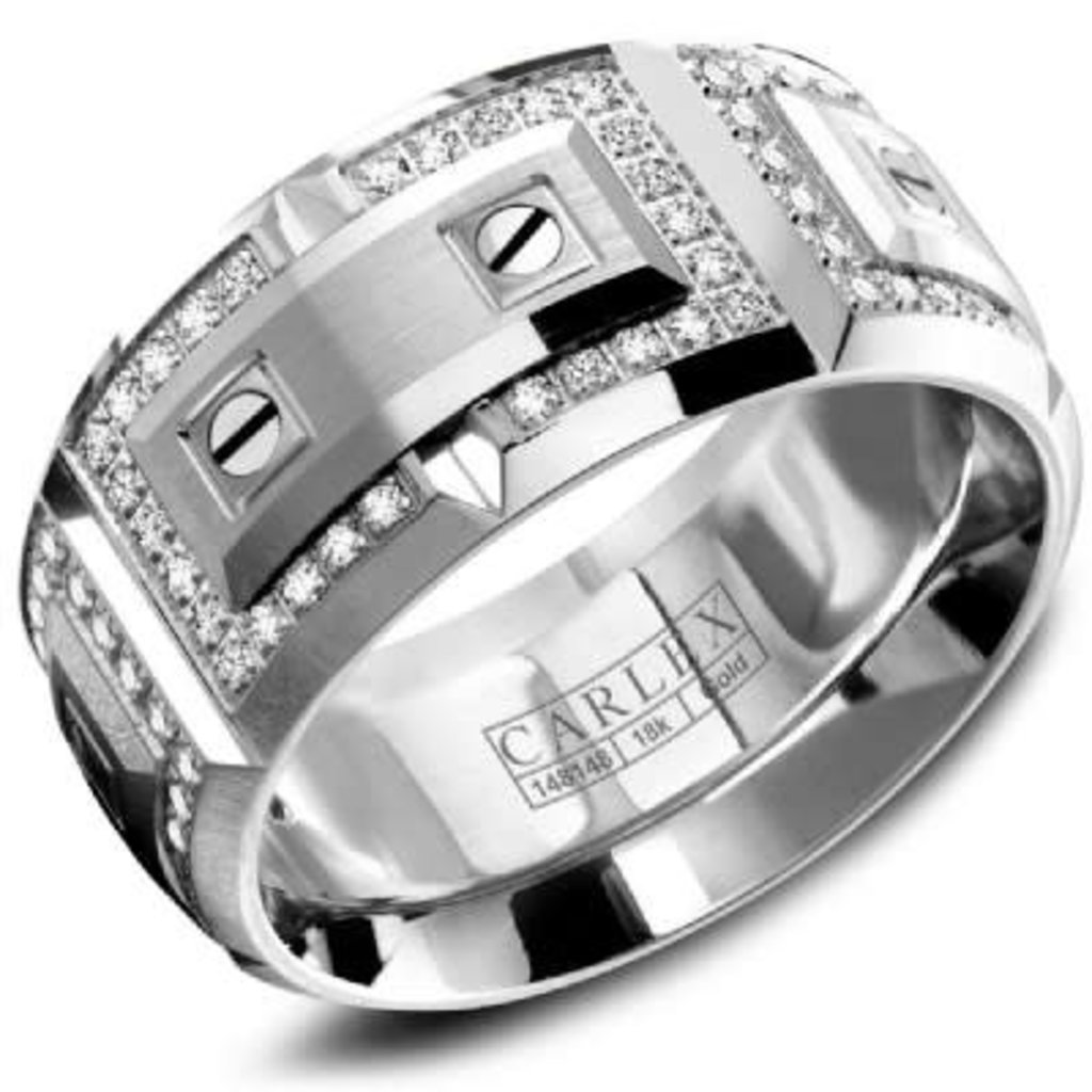 American Jewelry 18k White Gold 11mm .75ctw F-G/VS1 Gents Carlex Luxury Diamond Weddng Band, Size 10