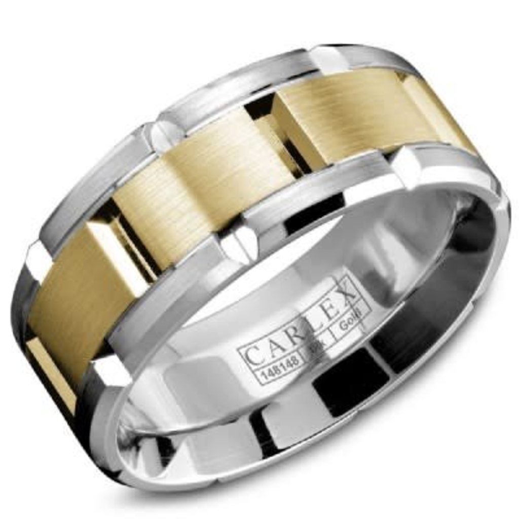 American Jewelry 18K White & Yellow Gold 9mm Gents Carlex Luxury Wedding Band, Size 10