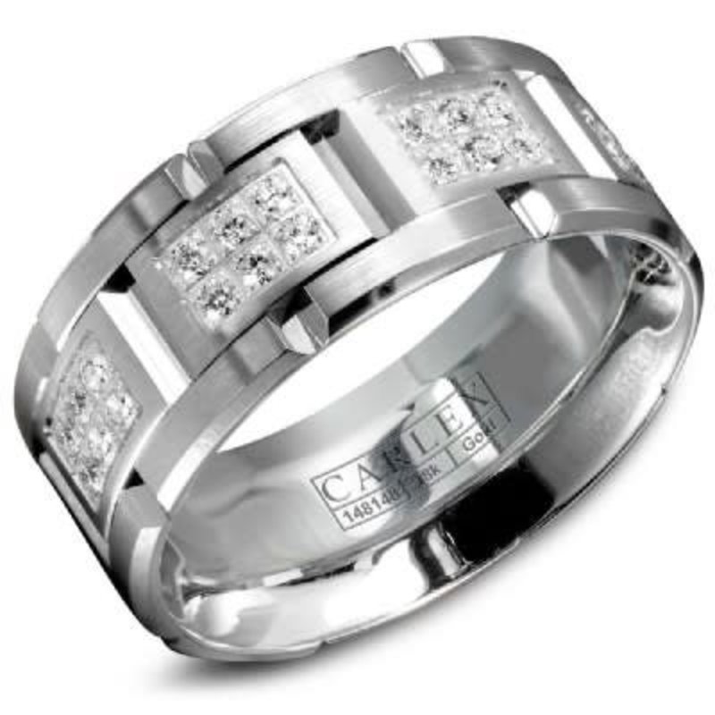 American Jewelry 18k White Gold 9mm .87ctw F-G/VS1 Gents Carlex Luxury Diamond Wedding Band, Size 10
