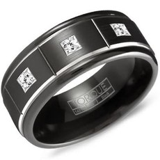 American Jewelry Black Cobalt 9mm .12ctw Gents Torque Diamond Wedding Band, Size 10