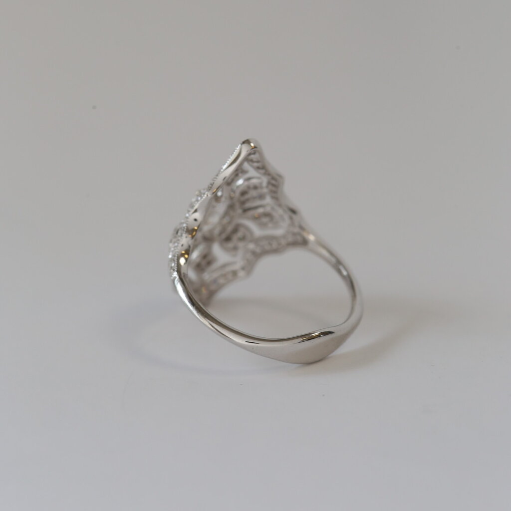 14k White Gold .83ctw (.37ct F/VS Oval Diamond) Vintage Milgrain Ring (Size 6.5)