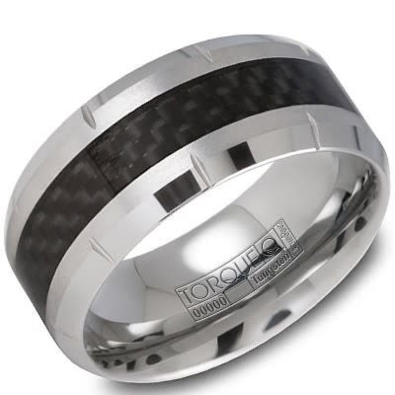 American Jewelry Tungsten / Carbon Fiber 10mm Gents Torque Wedding Band, Size 10