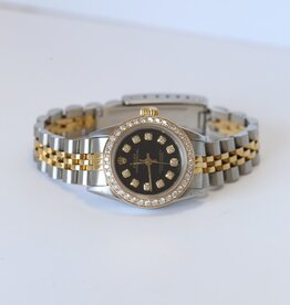 Pre-Owned Ladies Two-Tone Rolex Oyster Perpetual with Diamond Bezel and Markers