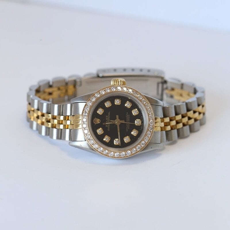 Pre-Owned Ladies Two-Tone Rolex Oyster Perpetual with Diamond Bezel and Markers