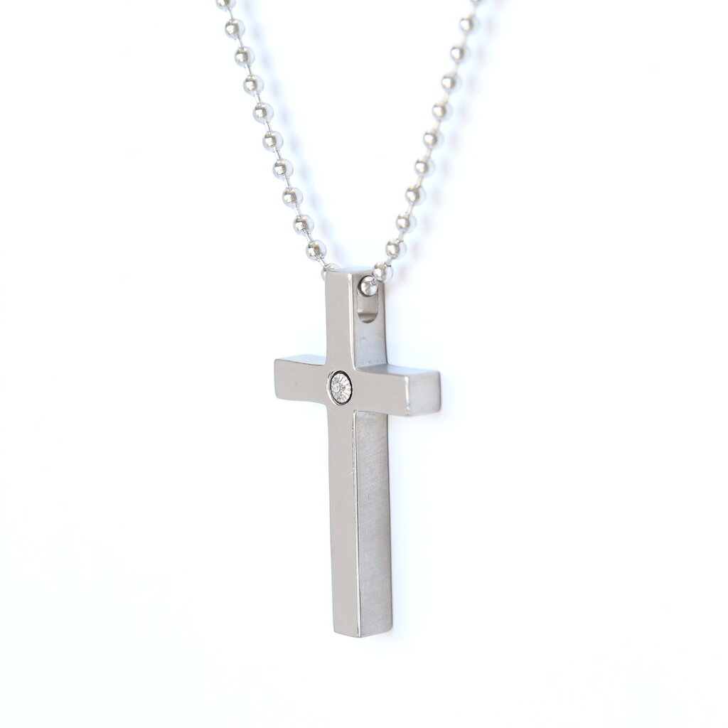 Titanium Polished with .05 Diamond Cross Necklace with Ball Chain (22 ")