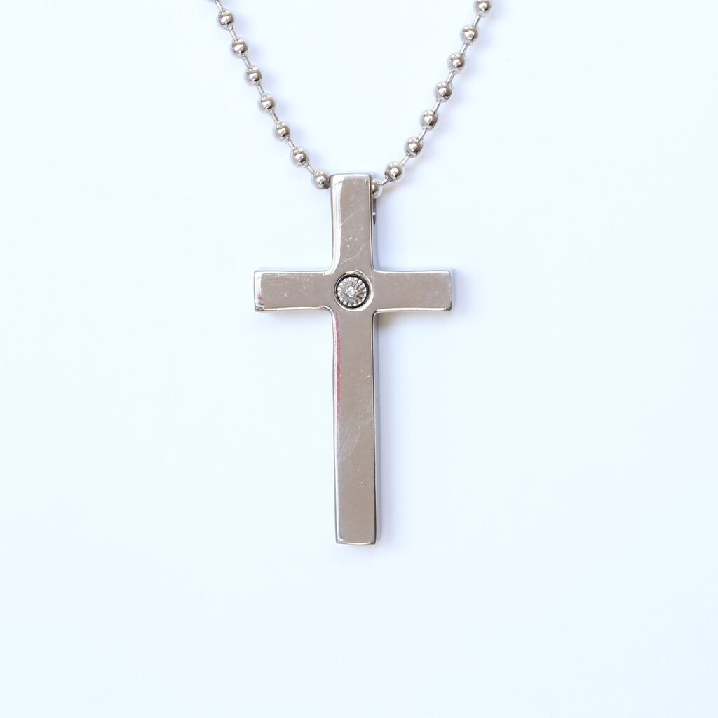 Titanium Polished with .05 Diamond Cross Necklace with Ball Chain (22 ")