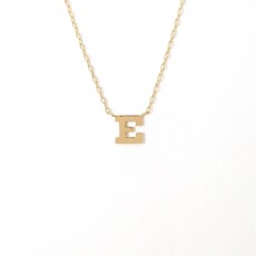 14k Yellow Gold "E" Letter Initial Necklace (Adjustable 16-18")