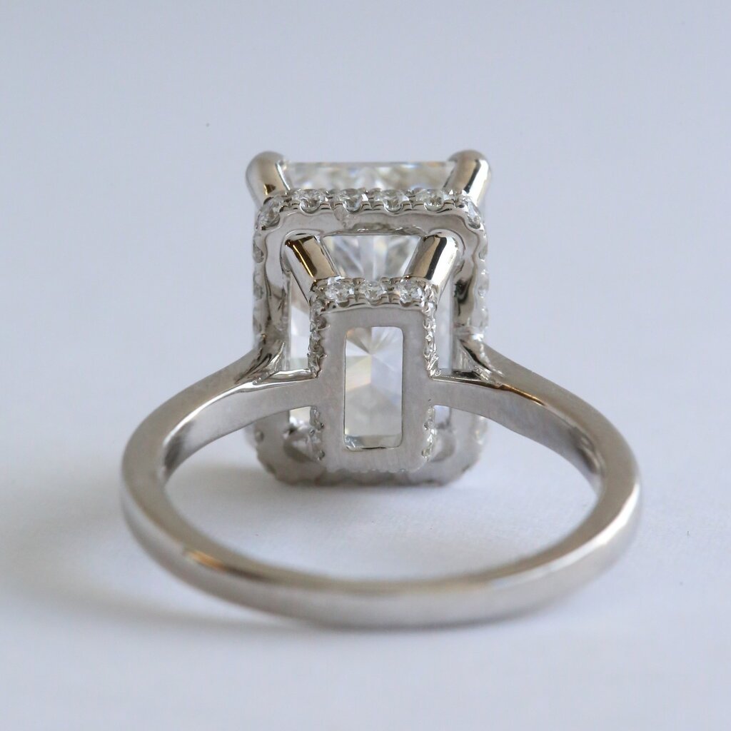 American Jewelry 14k White Gold 7.44ctw ( 7.03 G/VS1 IGI Ctr) Lab Grown Diamond Emerald Cut Hidden Halo Solitaire Engagement Ring